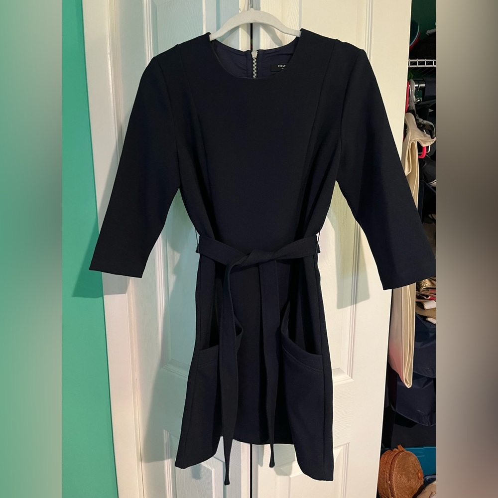 French Navy Dress with Removable Tie